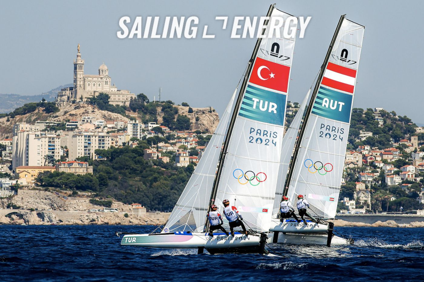 Türkiye's Nacra 17 racing at the Paris 2024 Olympic Games in Marseille