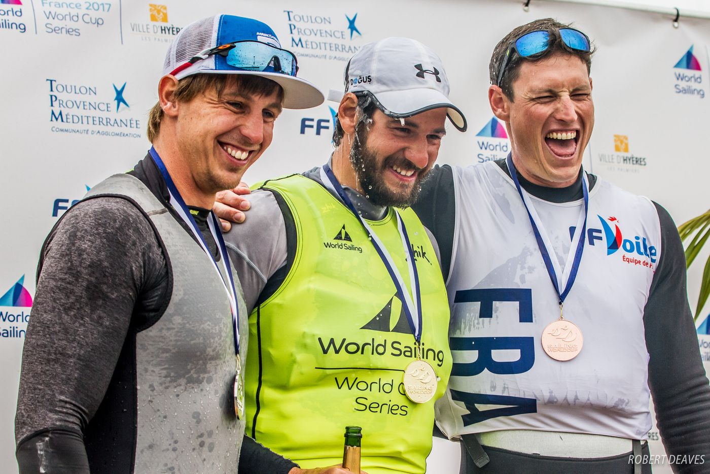 Alican Kaynar on the top step of the podium at the Sailing World Cup, Hyères 2017